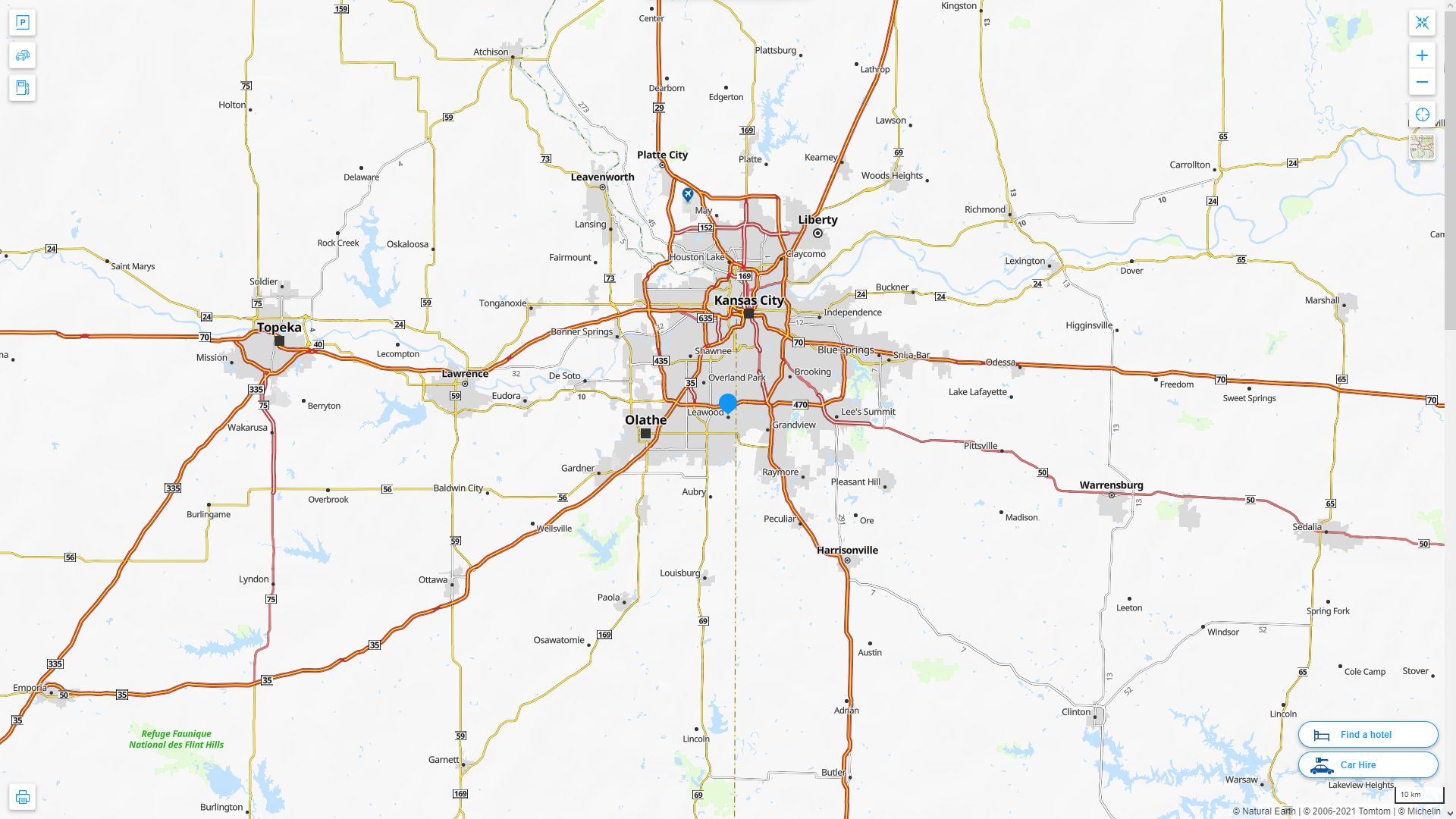 Leawood Kansas Highway and Road Map